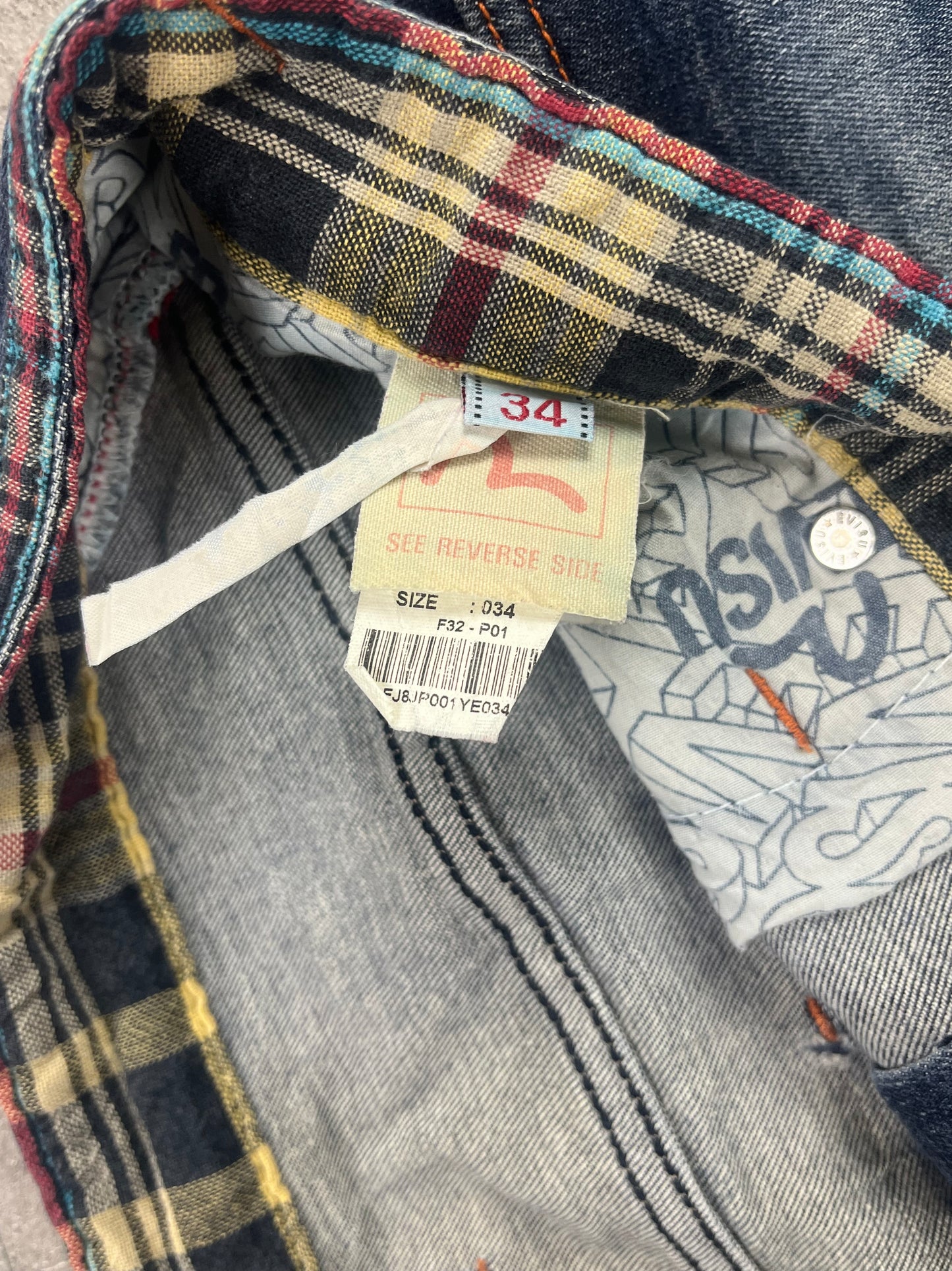 Vintage Y2k Evisu Straight Jeans W34