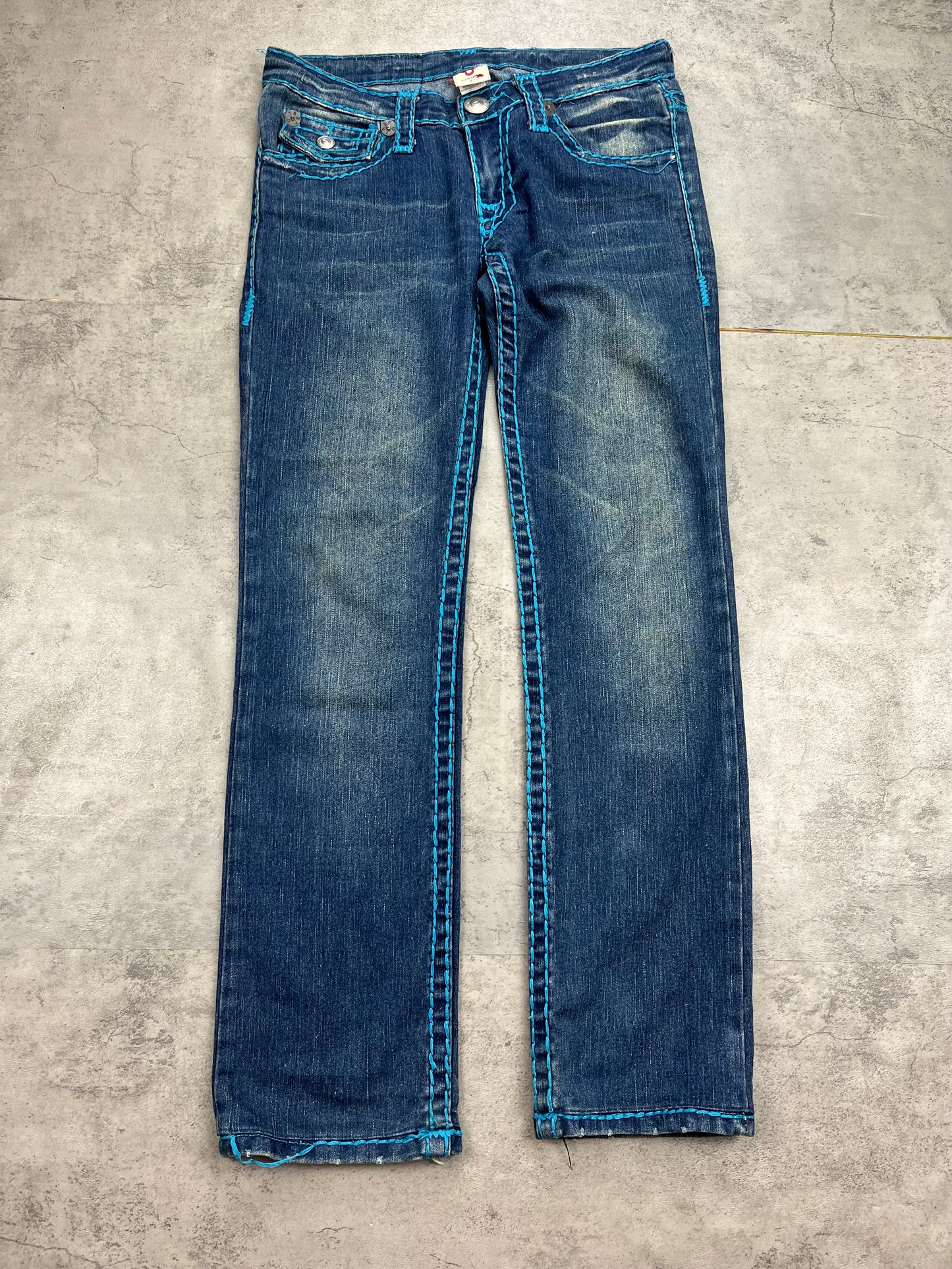 Vintage Straight True Religion Jeans with Blue Sews