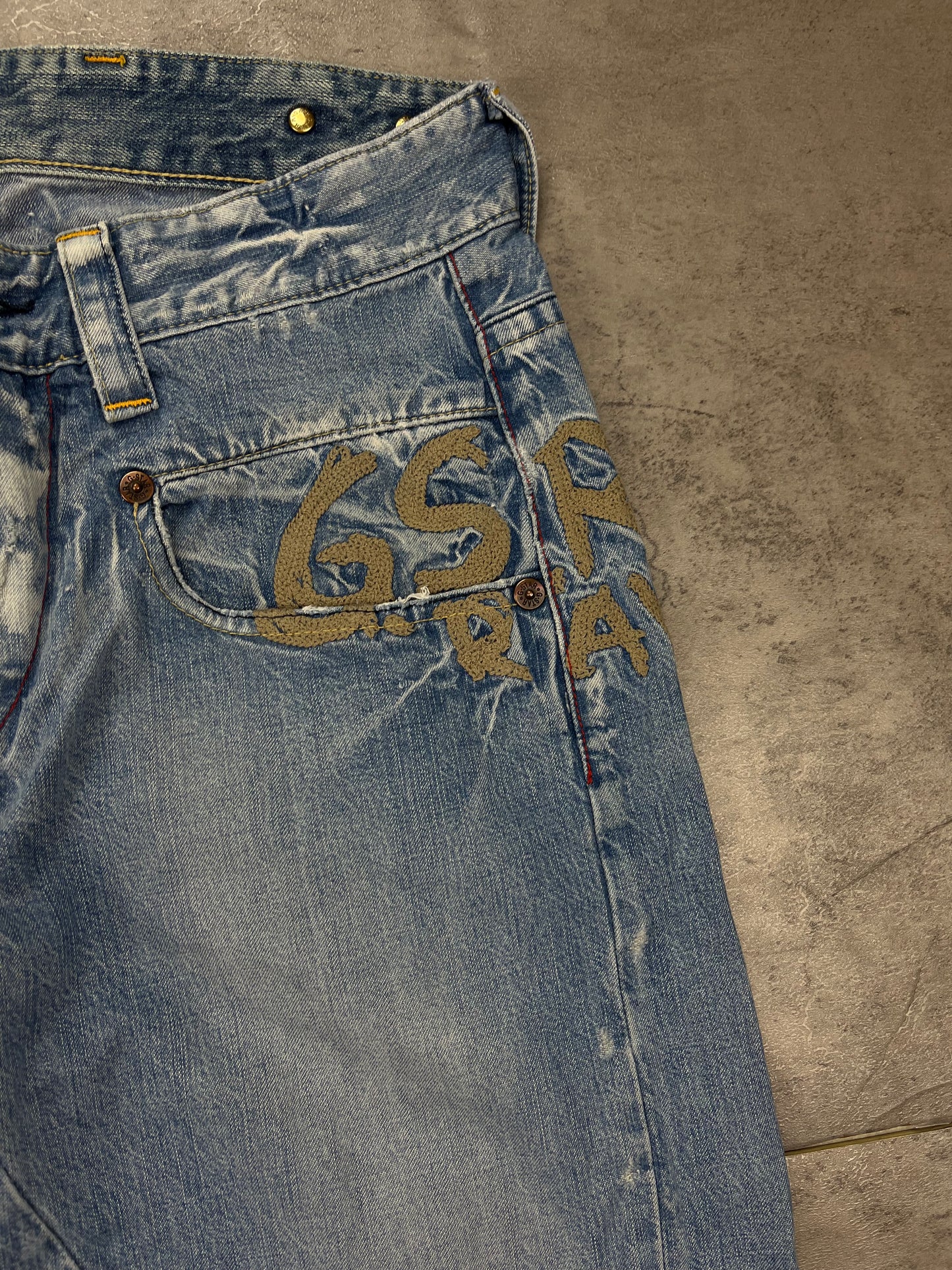 G-Star Raw Denim baggy Jeans crazy Waschung Front & Backprint