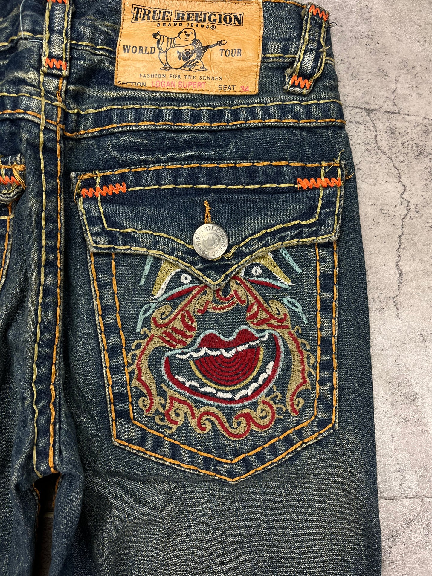 Ultra Rare True Religion Embroidered Pasha Denim Baggy Jeans Bootcut
