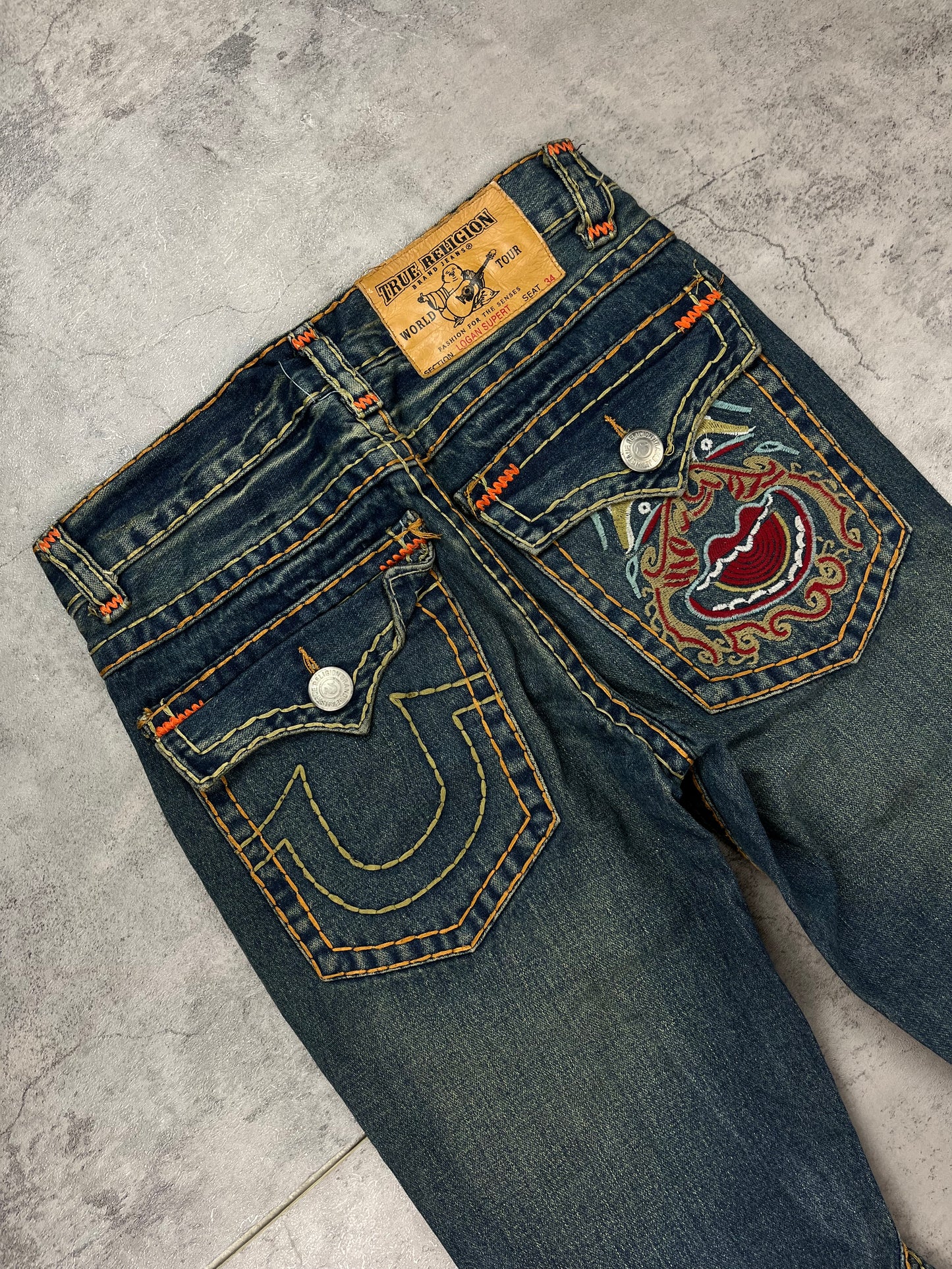 Ultra Rare True Religion Embroidered Pasha Denim Baggy Jeans Bootcut