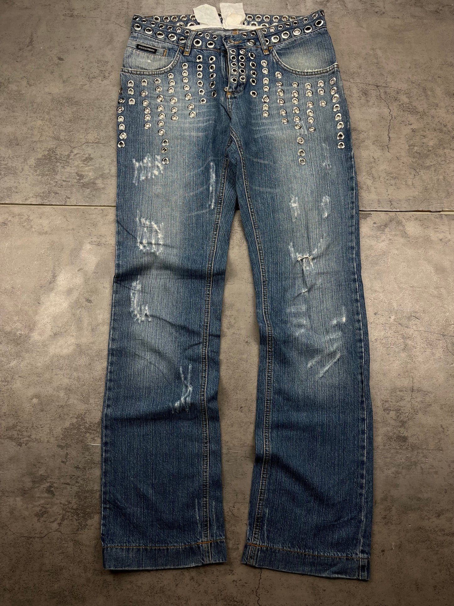 Dolce Gabbana Y2k Rare Denim mit Nieten Metallaugen