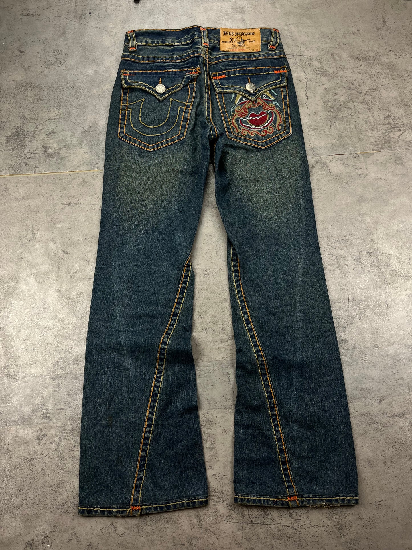 Ultra Rare True Religion Embroidered Pasha Denim Baggy Jeans Bootcut