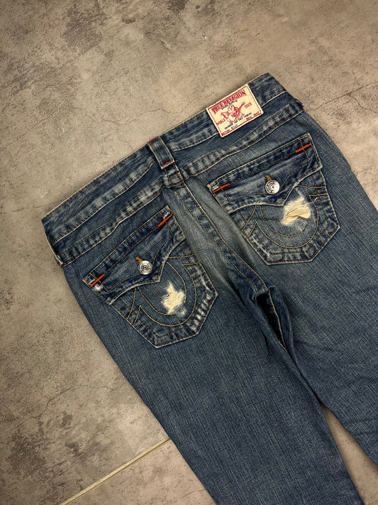 True Religion Y2K Retro Low Waist Bootcut Flared Denim Rare Disstresed