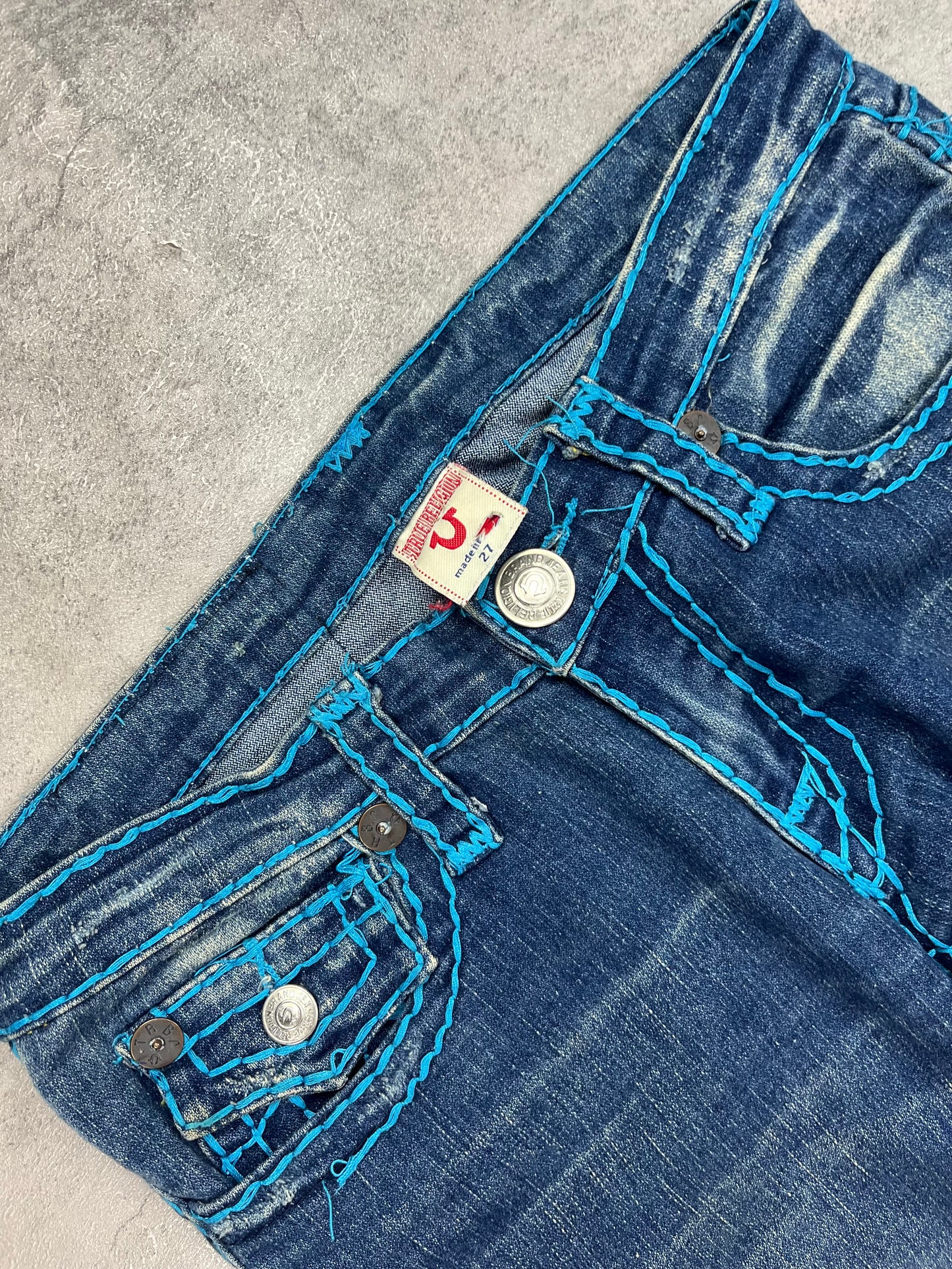 Vintage Straight True Religion Jeans with Blue Sews
