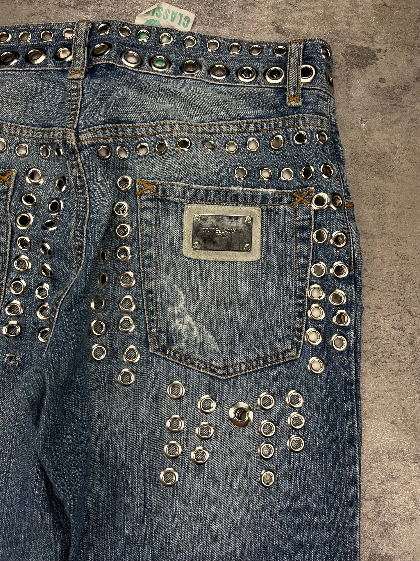Dolce Gabbana Y2k Rare Denim mit Nieten Metallaugen