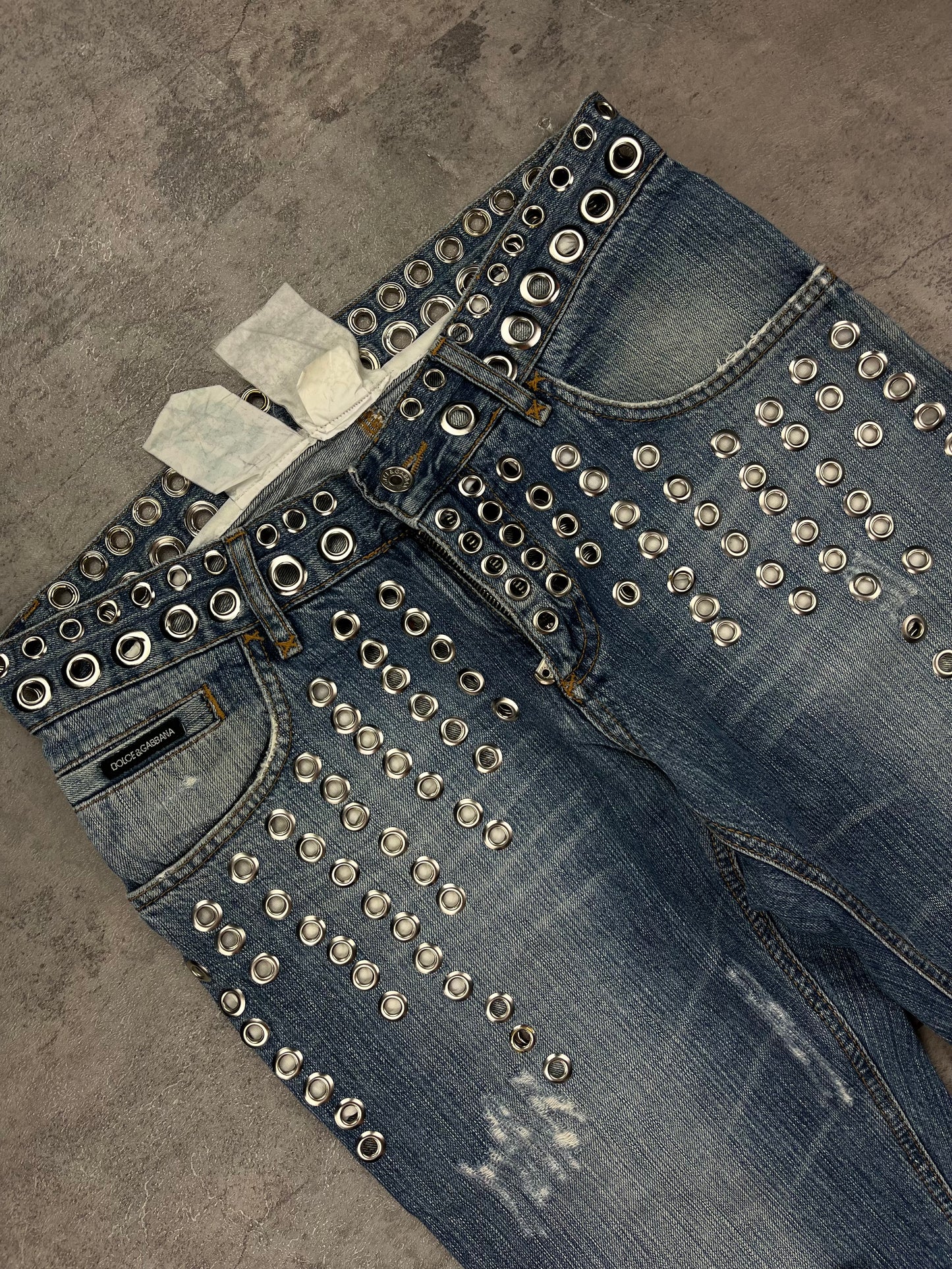Dolce Gabbana Y2k Rare Denim mit Nieten Metallaugen