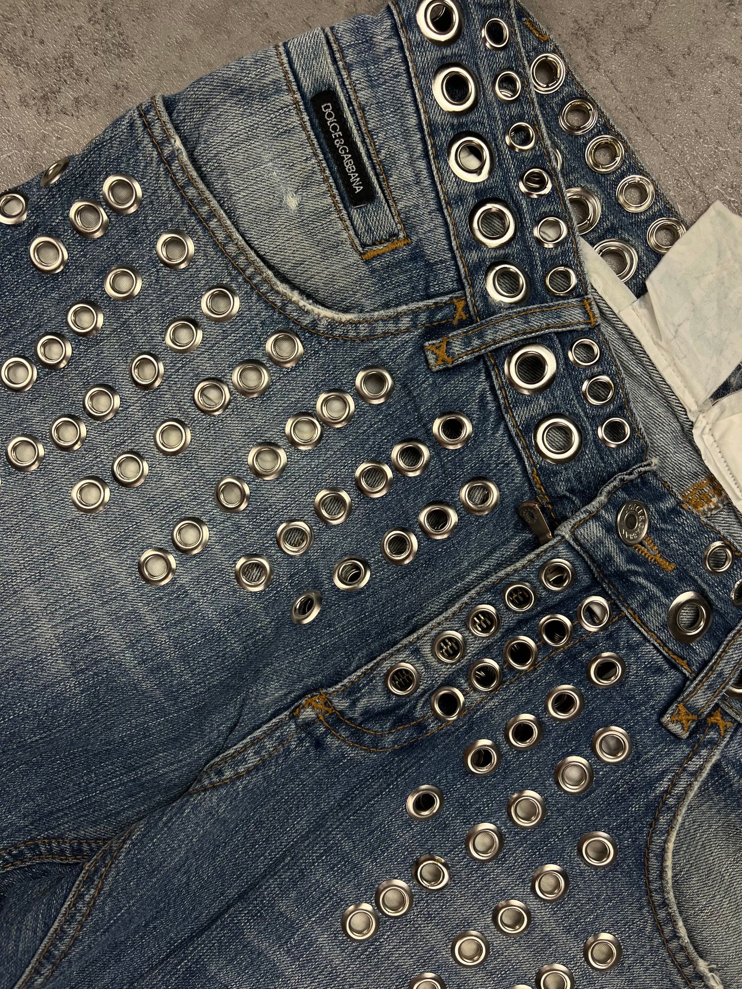 Dolce Gabbana Y2k Rare Denim mit Nieten Metallaugen