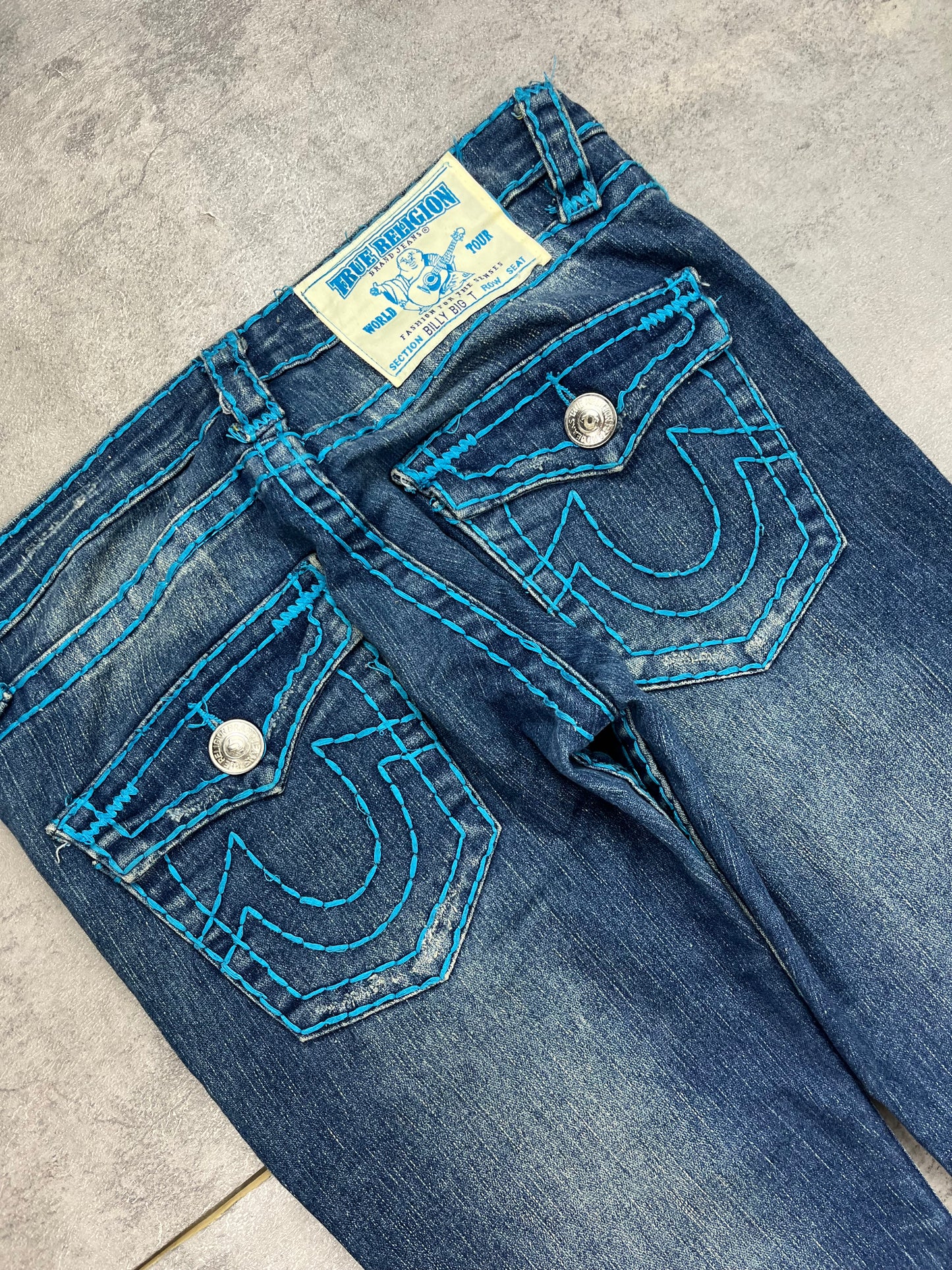 Vintage Straight True Religion Jeans with Blue Sews