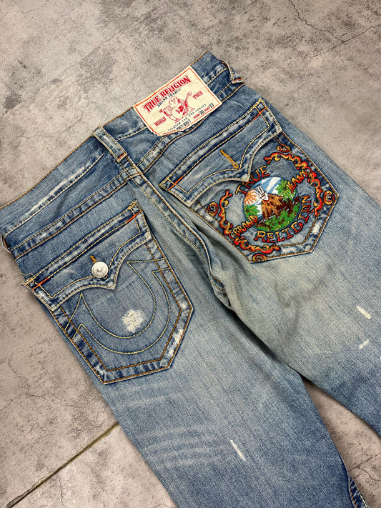 Ultra Rear Embroidered True Religion Baggy Jeans Bootcut