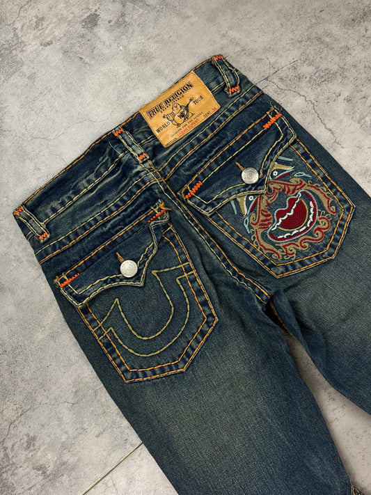 Ultra Rare True Religion Embroidered Pasha Denim Baggy Jeans Bootcut