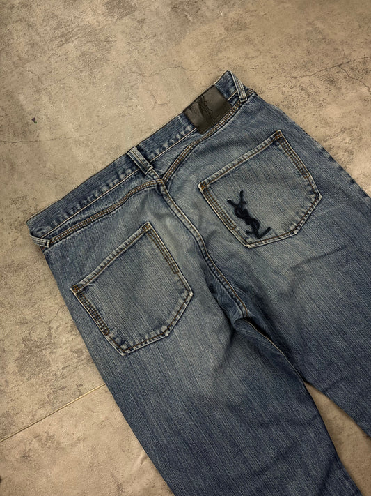 Vintage Ysl Dolce Gabbana Style Baggy Jeans Straight Rare Embroidered