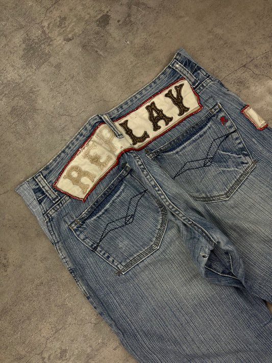 Vintage Replay Y2k Embroidered Denim Straight Baggy Jeans