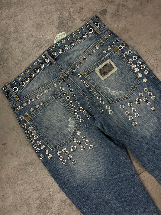 Dolce Gabbana Y2k Rare Denim mit Nieten Metallaugen